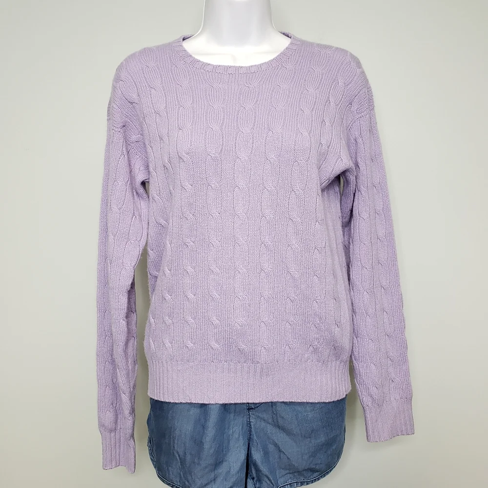 Ralph Lauren Black Label Lavender Cable Knit Cashmere Sweater Size Small - Picture 2 of 10